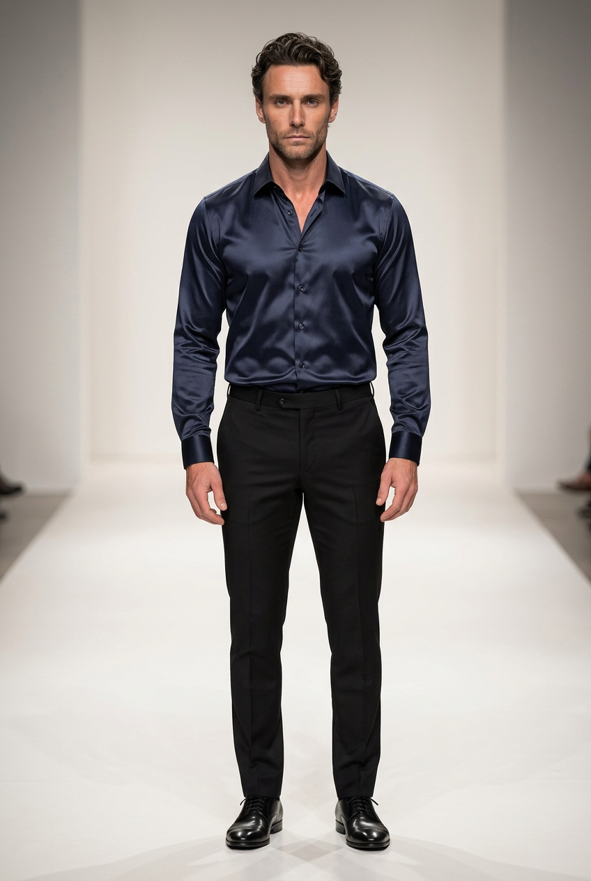 Satin Long Sleeve Dress Shirt