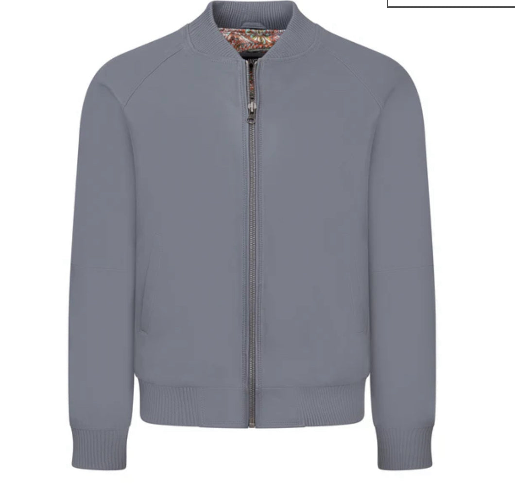 Butter Soft Leather Baseball Jacket Grey
